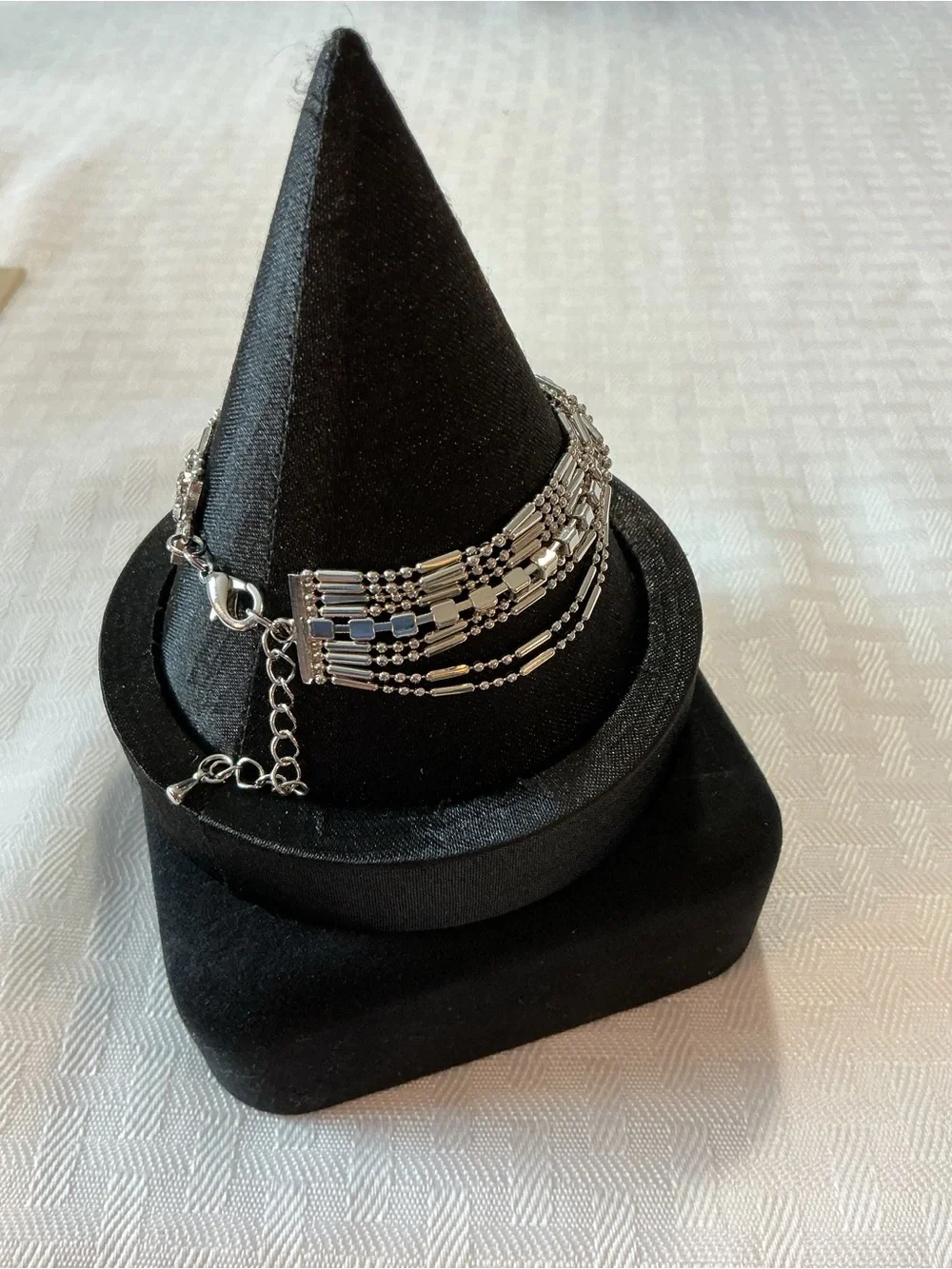 Silver Tone Multi Strand Statement Bracelet